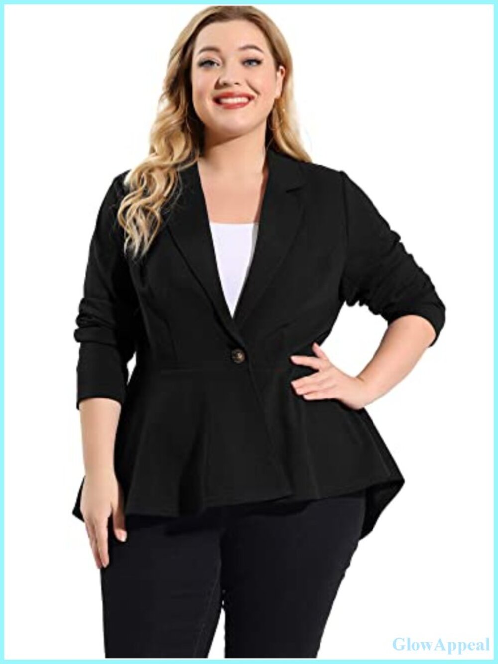 Plus Size Peplum Blazer Notch Panel V Neck Work Business Ruffle Hem
